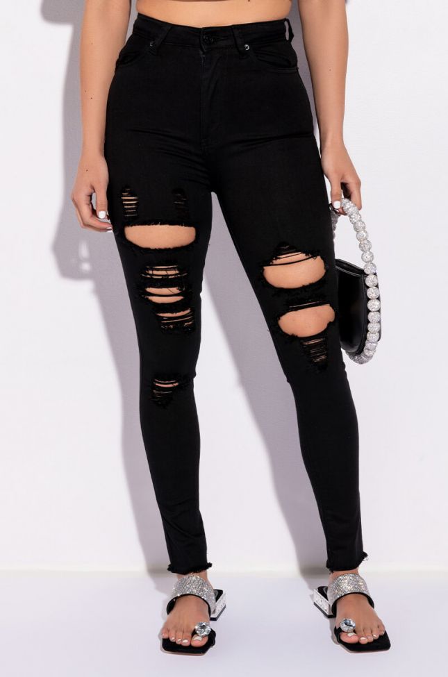 Front View Sandy High Waisted Destroyed Frayed Skinny Jean