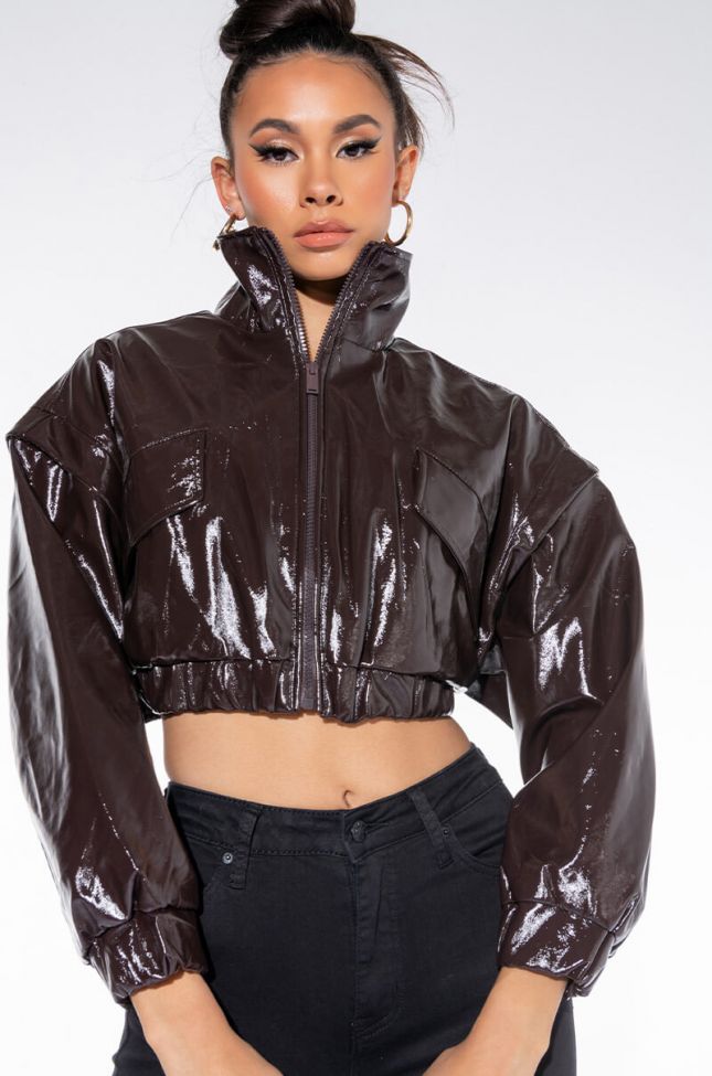 Front View Saturday Night Patent Zip Up Bomber