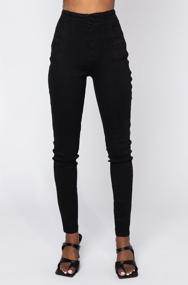 Front View Saturn High Rise Skinny Jeans in Black