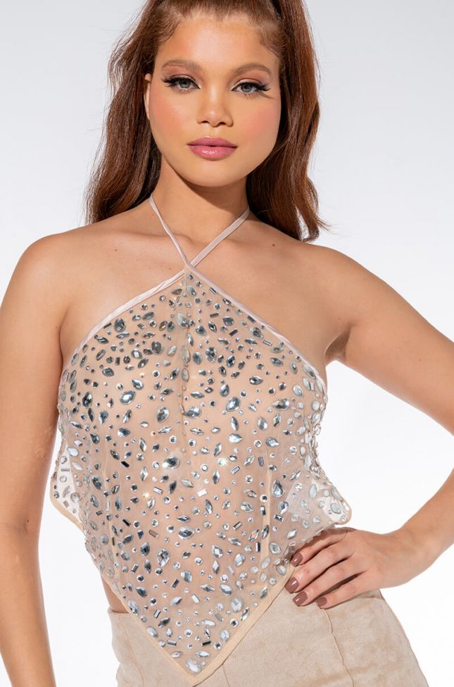 Front View Say My Name Rhinestone Halter Top