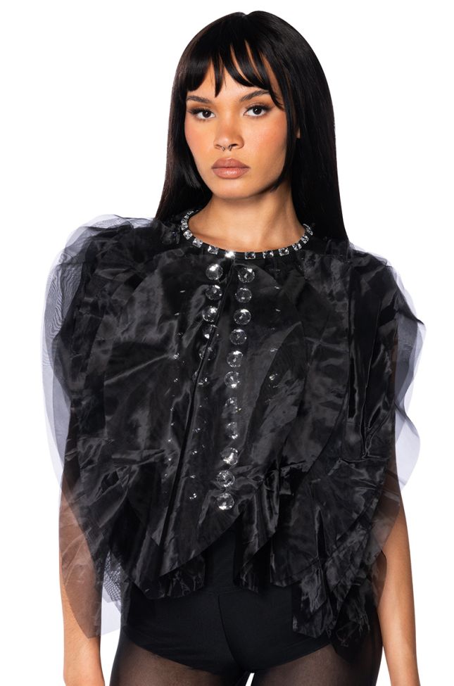 Front View Searching For You Embellished Organza Ruffle Blouse