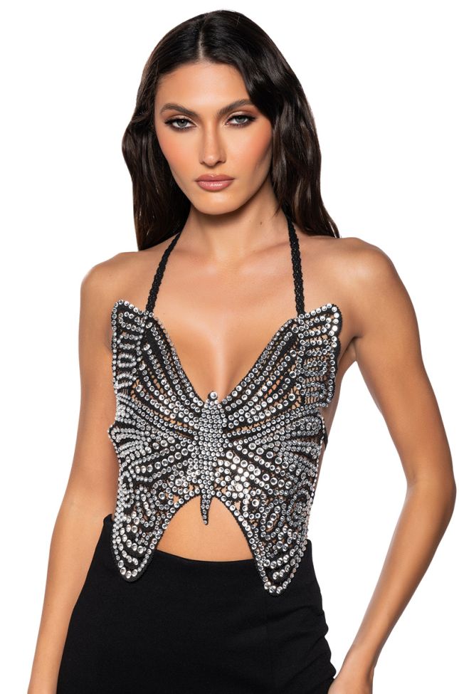 Front View Secret Lover Butterfly Halter Neck Top