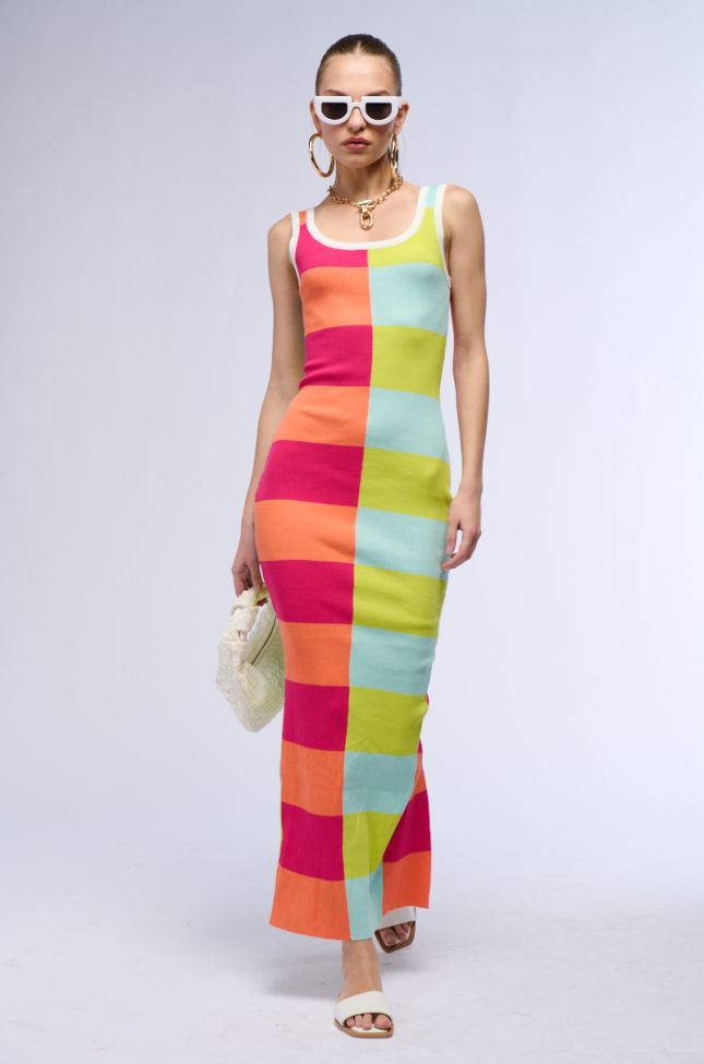 Front View Seeing Double Color Blocked Maxi Dress
