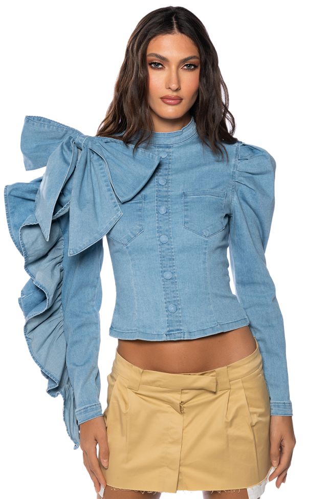 Side View Seize The Day Long Sleeve Flounce Denim Top