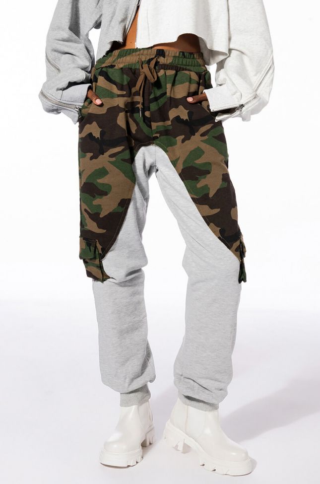 Front View Selfish Heart Camo Color Blocked Joggers