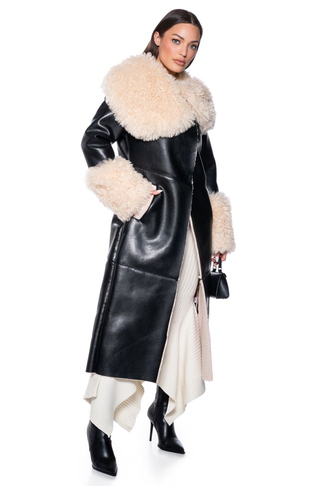 Side View She Got It Fluffy Pu Trench With Bonded Sherpa