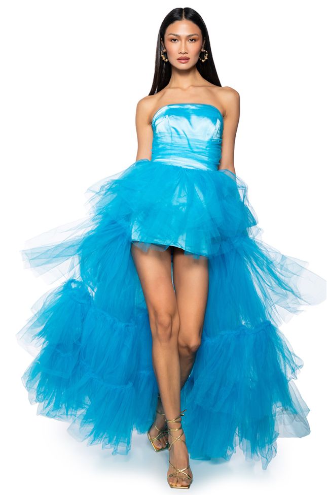 Front View She Is Royalty Strapless Tiered Tulle Maxi Dress