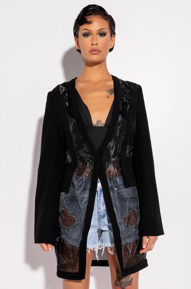 Side View Sheer Illusion Mesh Cut Out Blazer