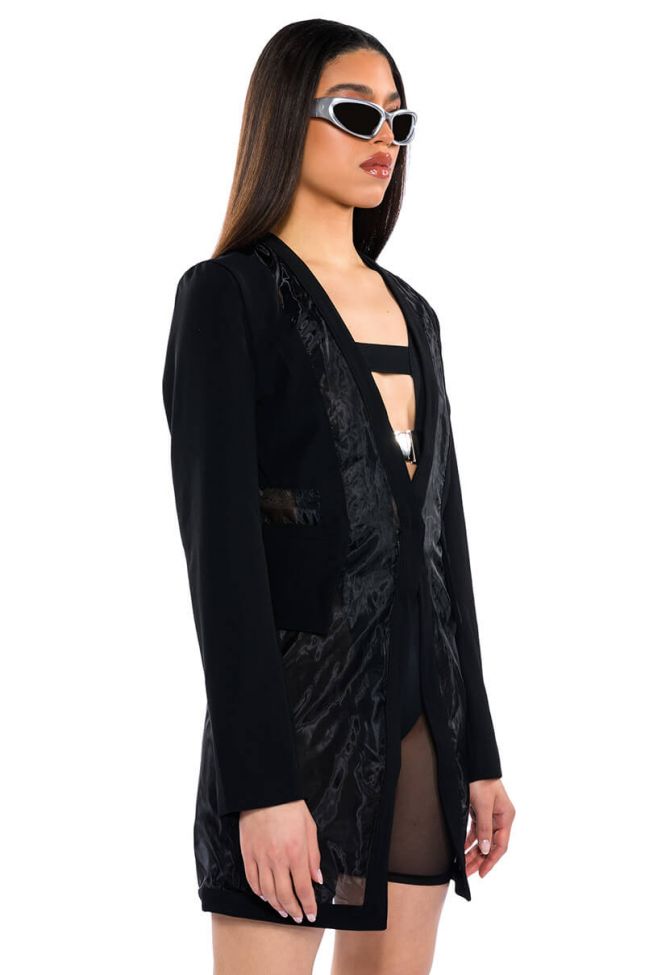 Side View Sheer Illusion Mesh Cut Out Blazer