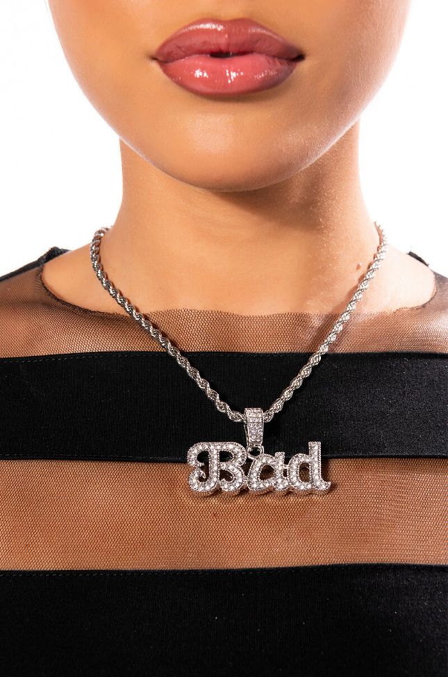 Front View Shes A Baddie Icy Statement Pendant Necklace