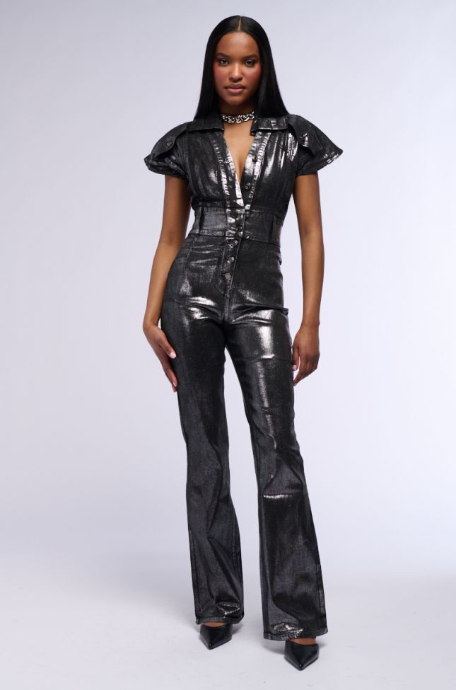 Front View Shes All That Metallic Jumpsuit