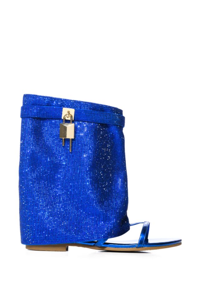 Side View Shes Different Rhinestone Sheath Sandal In Blue