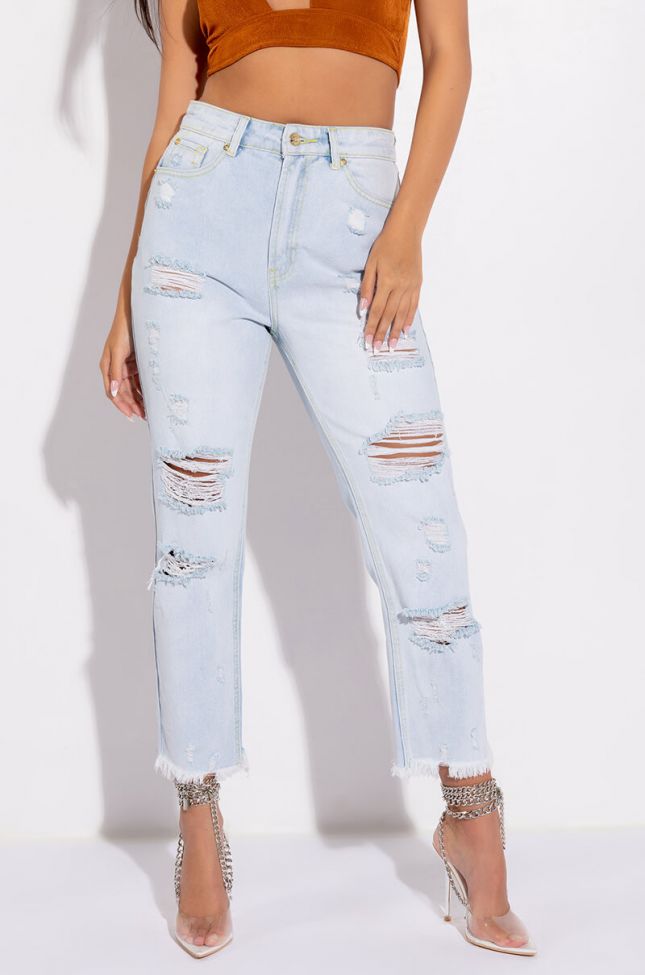 Front View Shes Genuine High Rise Distressed Mom Jeans