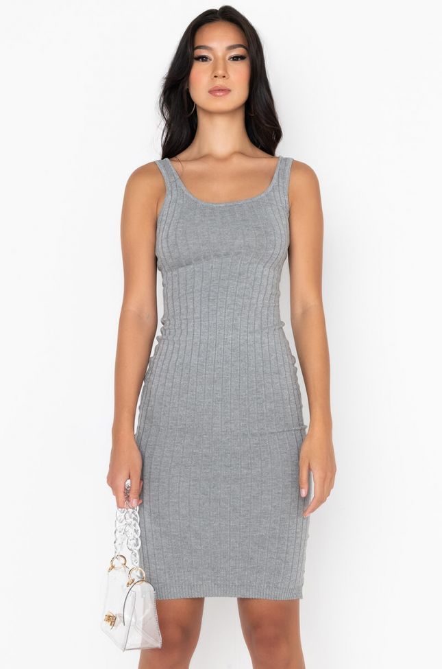 Front View Shes Super Cute Ribbed Bodycon Midi Dress