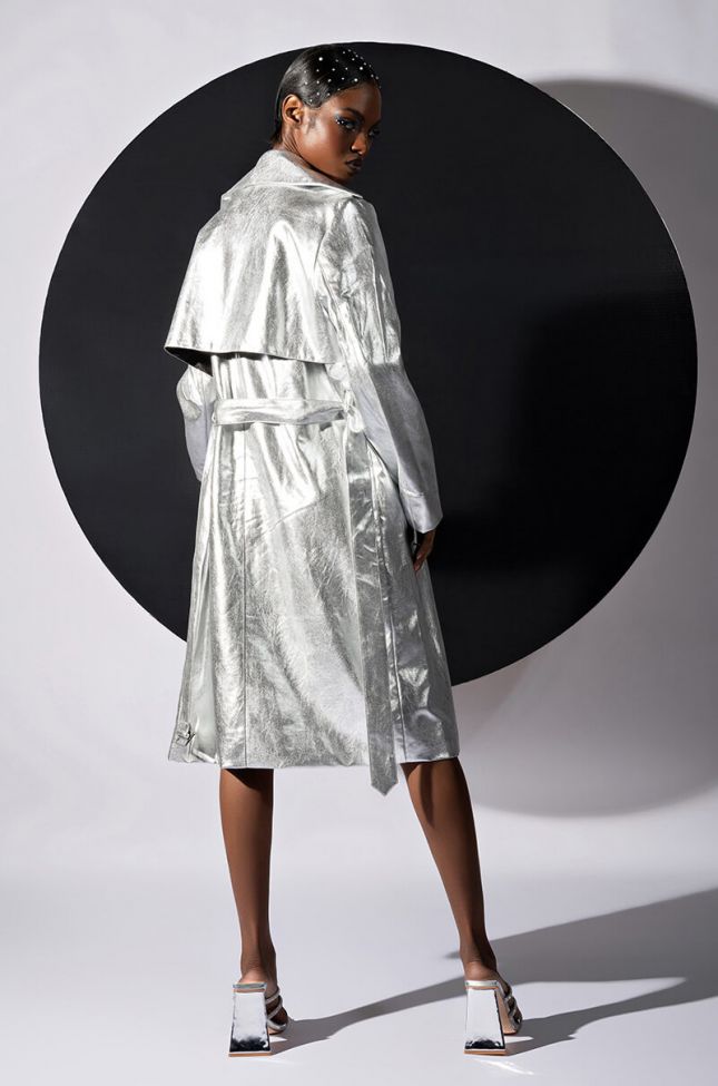Back View Shine On Silver Trench Coat