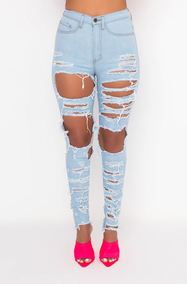 Front View Show Me Baby Distressed Skinny Denim Pants