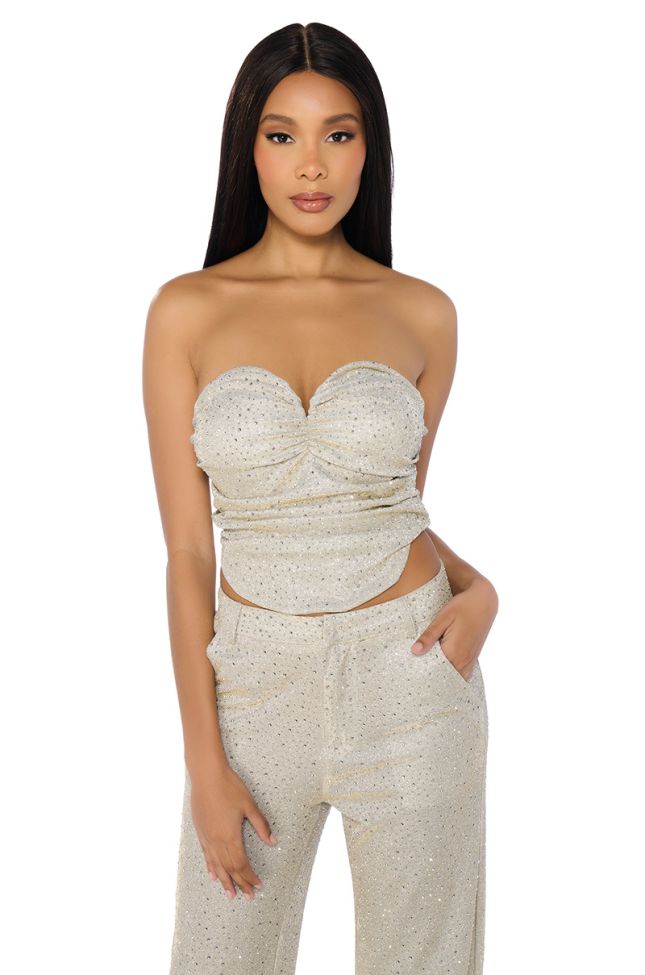 Front View Show Off Season Ruched Corset Top In Silver