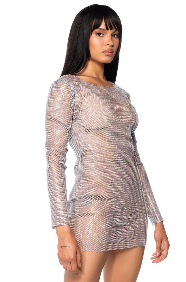 Front View Show Stopper Mini Dress In Silver