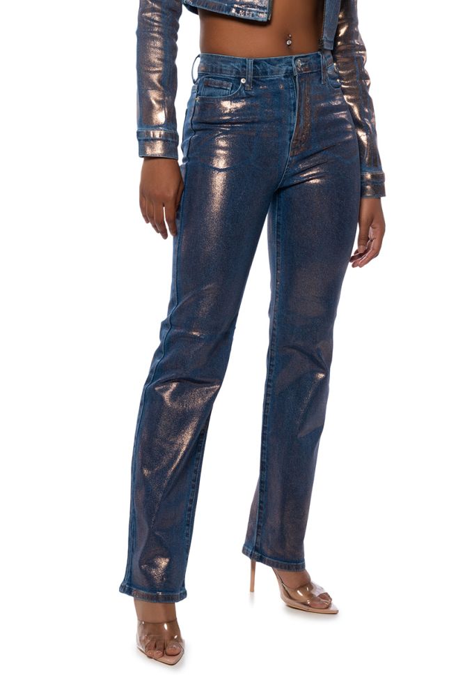 Front View Show Time Metallic Straight Leg Jeans