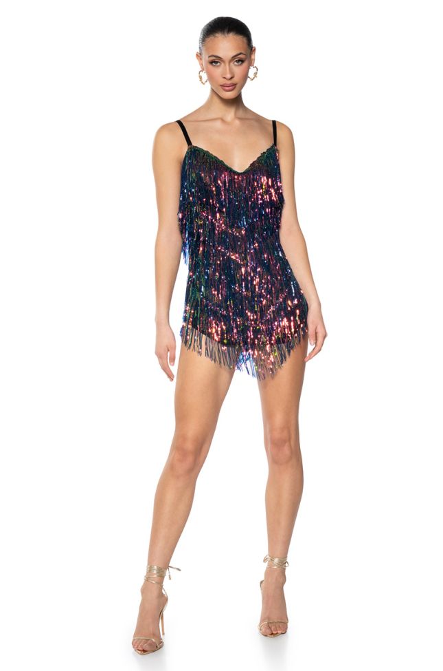 Extra View Show Up Sequin Fringe Mini Dress In Black Multi