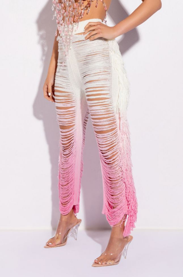 Front View Shredded High Waist Knit Pants