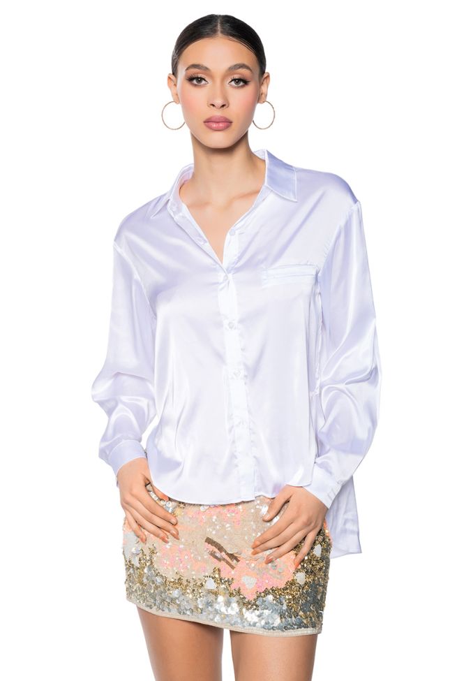 Front View Silky Smooth Button Down Blouse