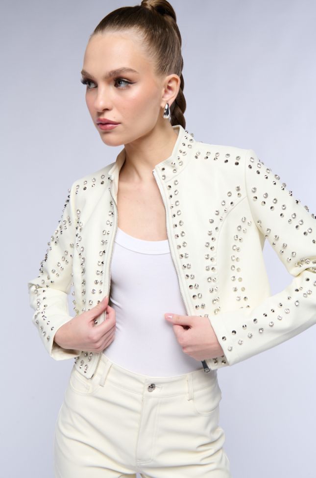 Front View Silvia Studded Faux Leather Moto Jacket