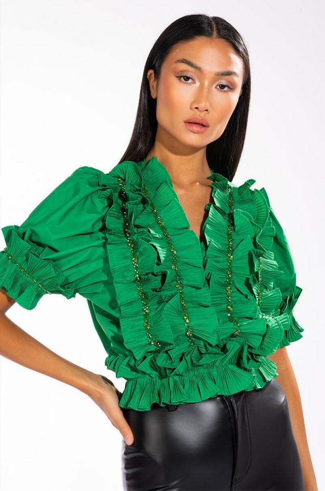 Front View Simply Frilling Ruffled Short Sleeve Blouse