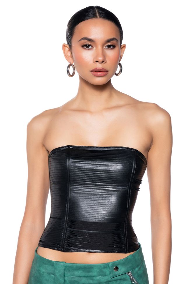 Front View Sin City Shredded Faux Leather Corset