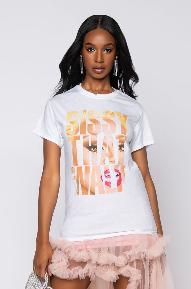 Front View Sissy That Walk Graphic T Shirt in White