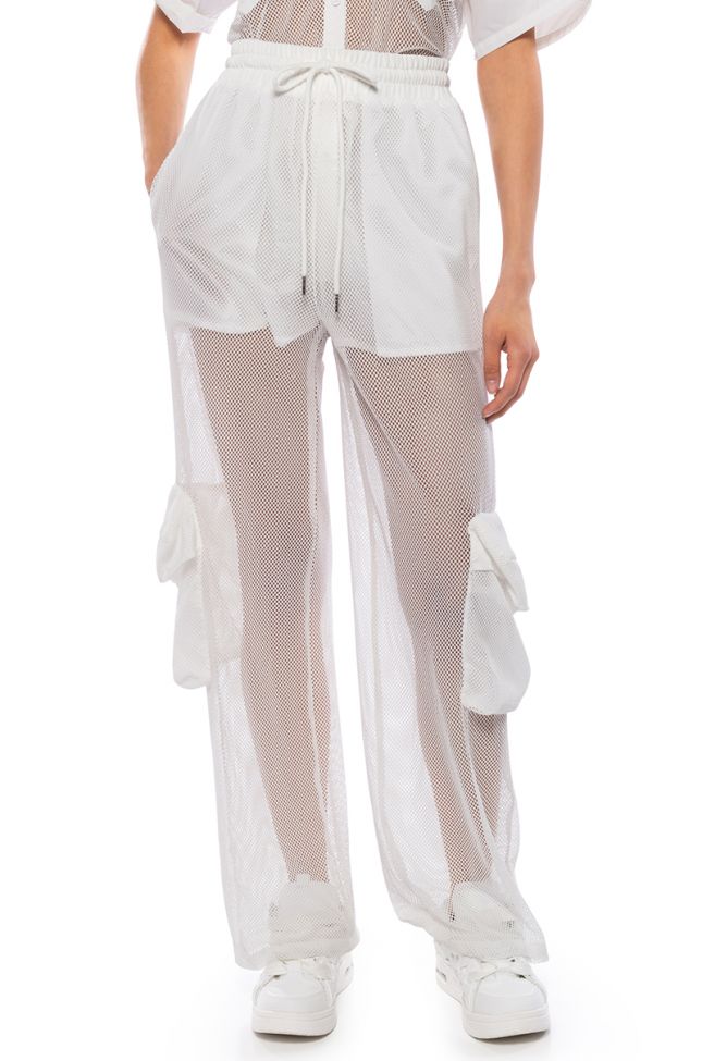 Front View Slam Dunk Sheer Mesh Cargo Pant In White