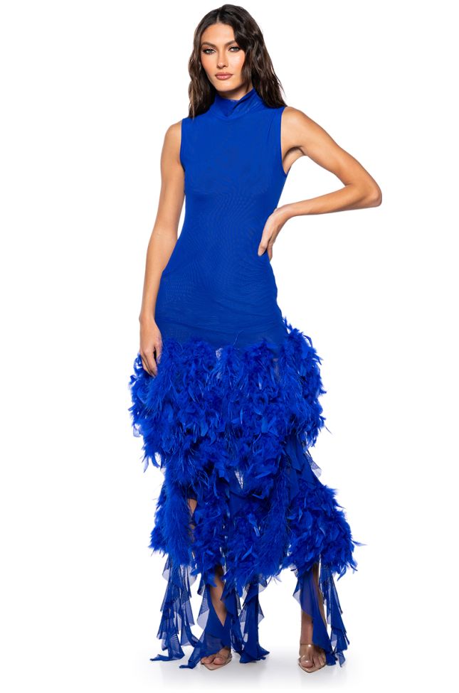 Full View Sleek And Chic Feather Maxi Dress