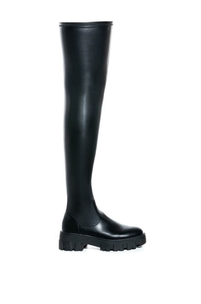 Side View **slim Fit** Azalea Wang Late Nights Fitted Over The Knee Flatform Boot