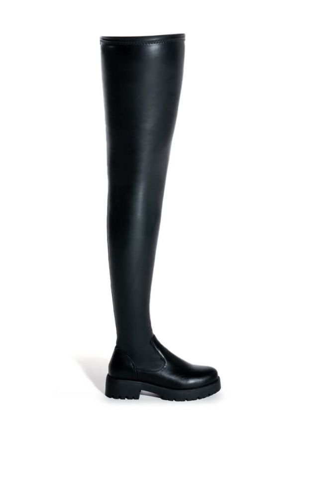 Side View **slim Fit** Azalea Wang Surgical Flatform Boot With 4 Way Stretch In Stretch Pu