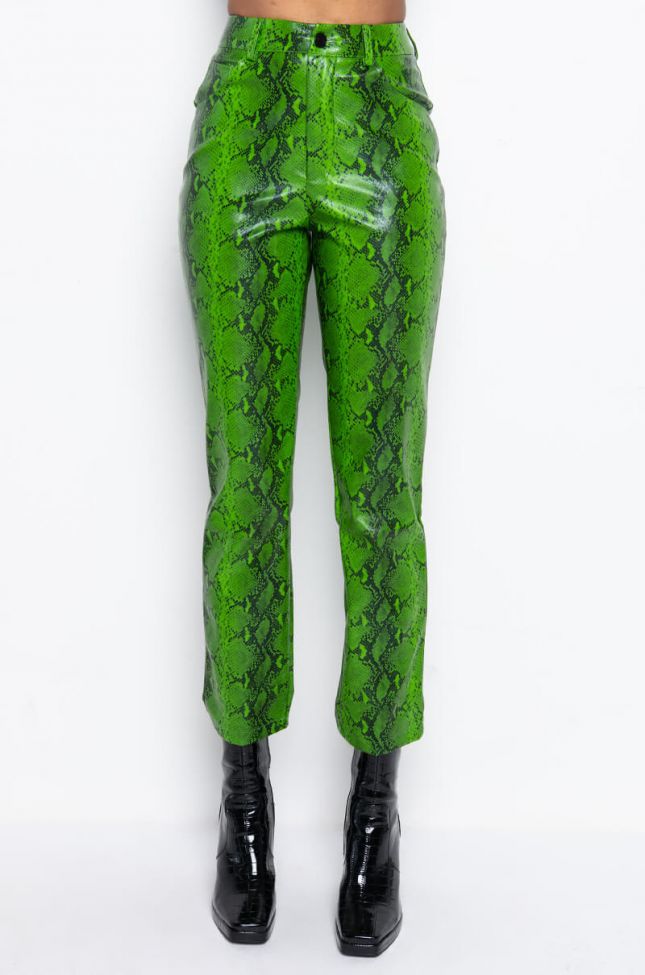 Back View Slither In Faux Leather Snake Print Pants