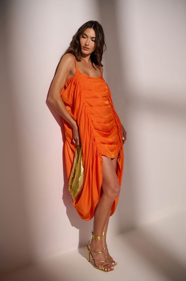 Full View Smooth Operator Ruched Mini Dress In Orange