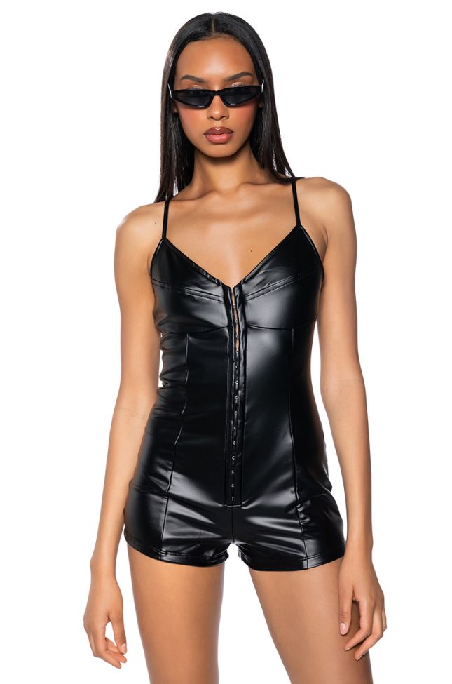 Front View Snatched Corset Pu Romper
