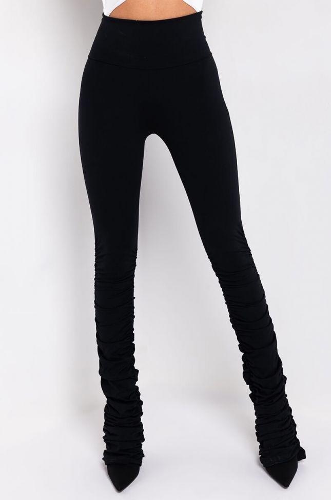 Front View Snatched Stacked High Rise Legging in Black