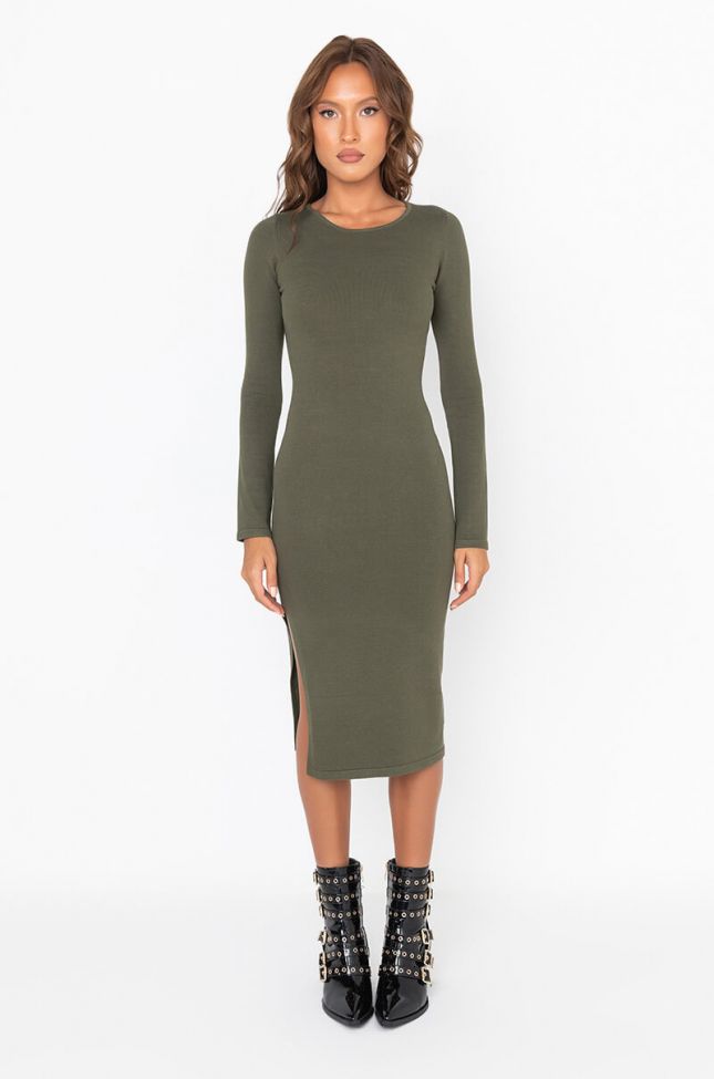 Front View So Serious Long Sleeve Bodycon Midi Dress