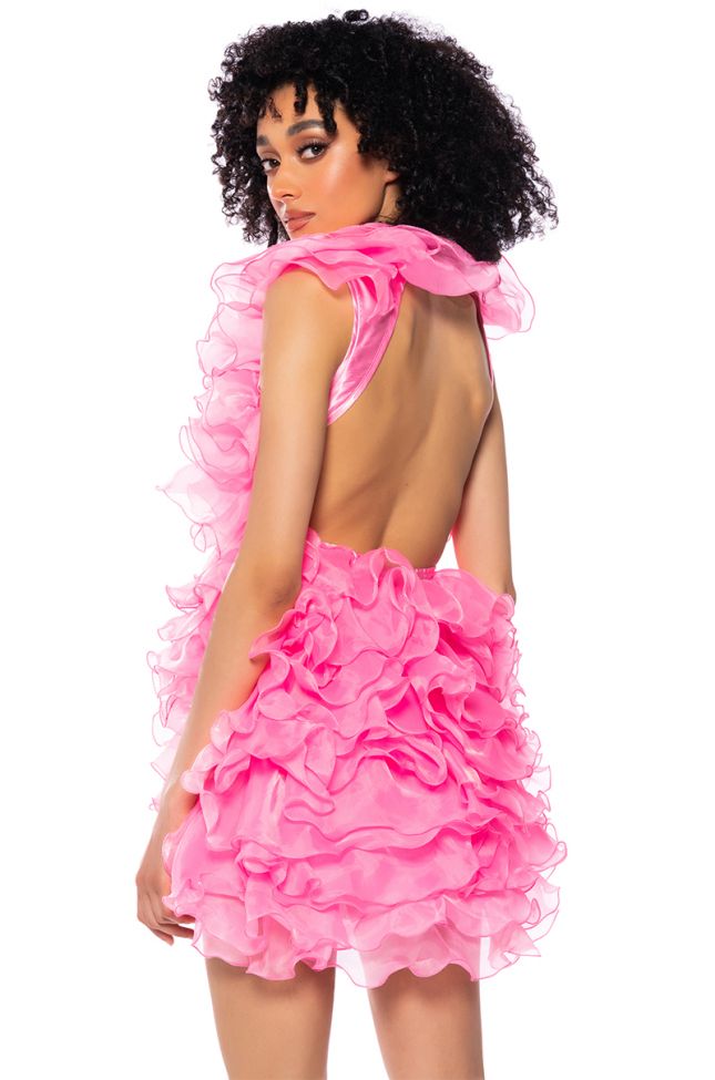 Extra View Something Special Ultra Ruffled Backless Mini Dress In Pink