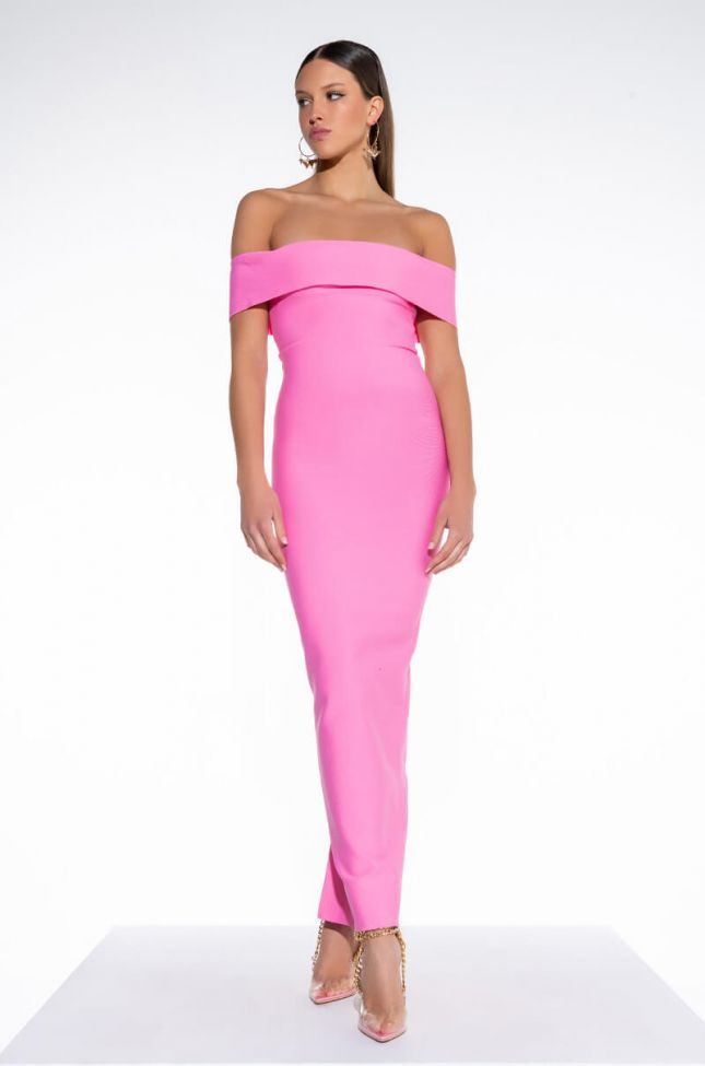 Front View Something To Prove Bandage Off The Shoulder Maxi Dress