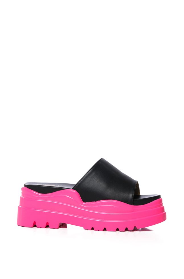 SOUR CANDY CHUNKY SLIP ON FLATFORM SANDAL IN PINK
