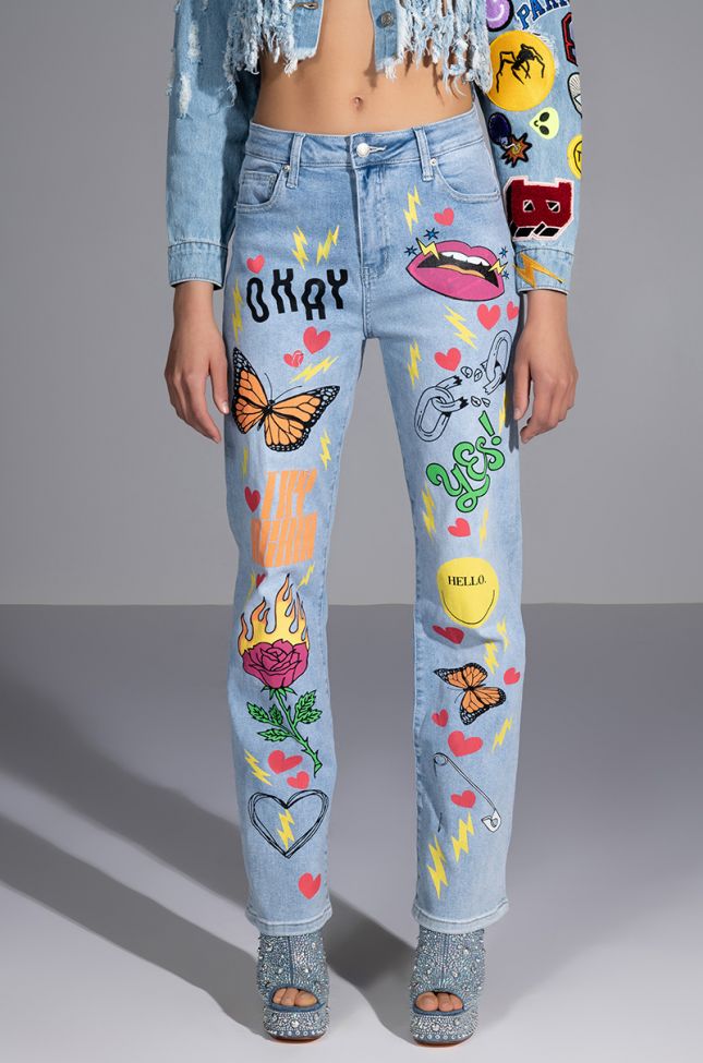 Front View Special Thing Painted High Rise Straight Leg Jean