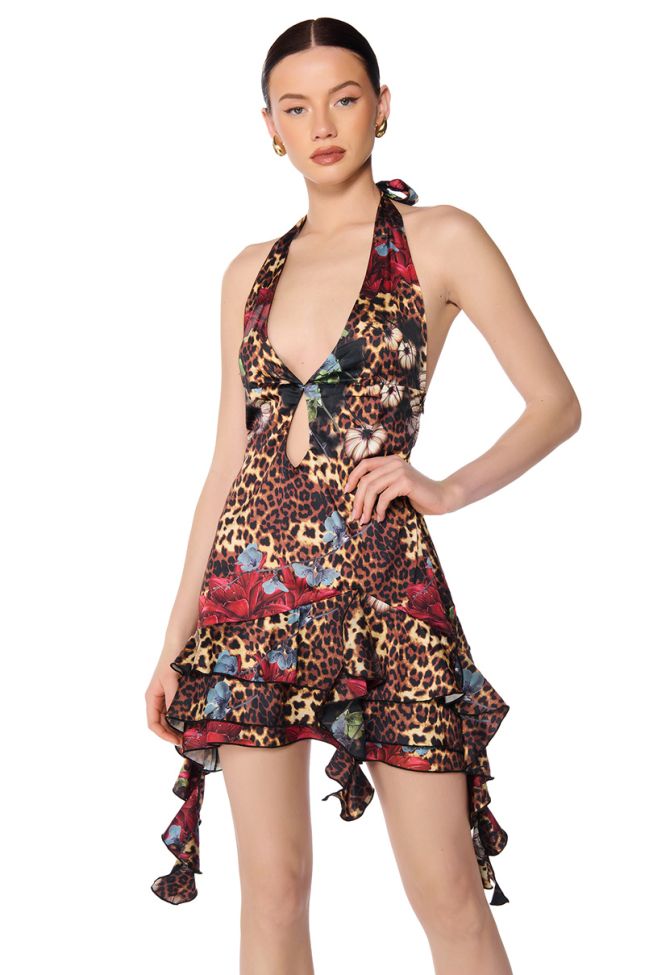 Front View Spicy Ruffle Printed Mini Dress