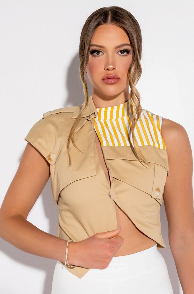Front View Spring Forward Crop Sleeveless Trench Vest