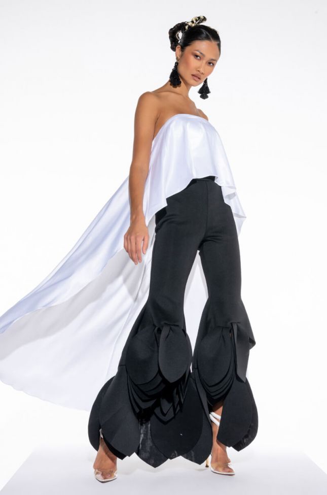 Front View Stairway To Heaven Strapless High Low Satin Blouse