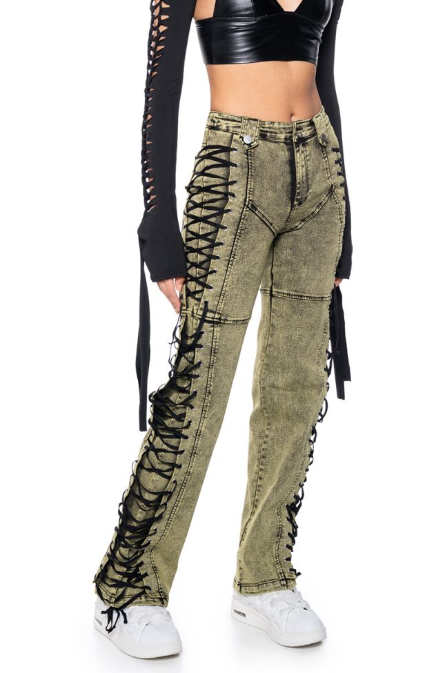 Front View Stand Out Laced Up Jeans