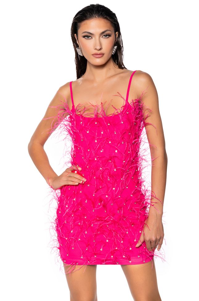 Front View Star Of The Show Feather Mini Dress