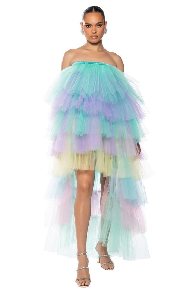 STAR OF THE SHOW LAYERED TULLE HIGH LOW MAXI DRESS