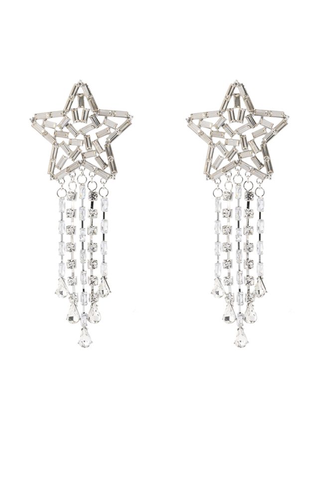 Detail View Star Power Embellished Fringe Statement Earrings